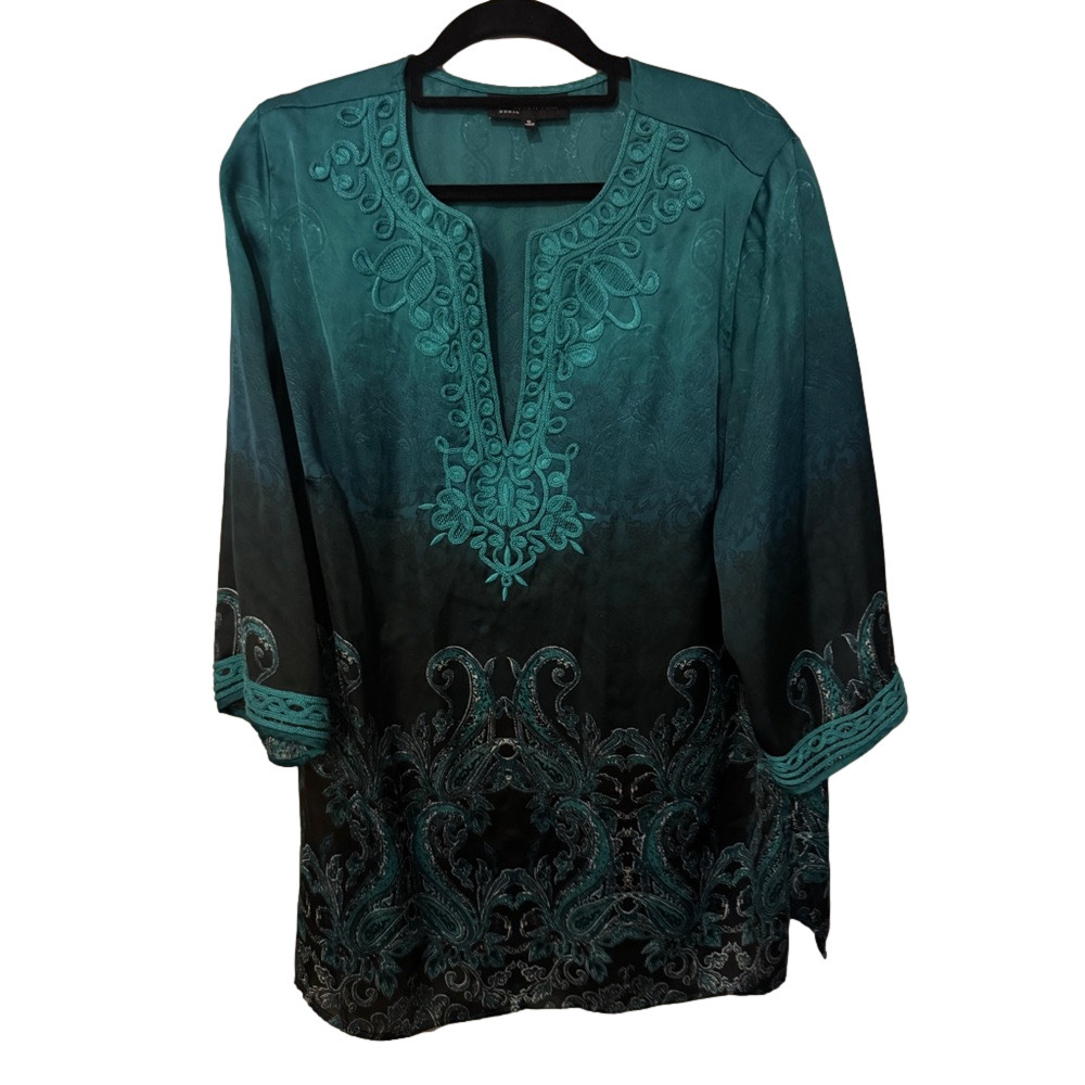 Jones New York Teal and Black Embroidered Tunic - Picture 2 of 9